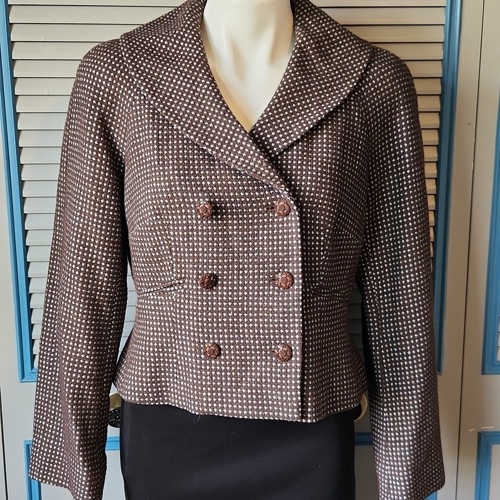 Vintage Liz Claiborne Brown Textured Double-Breasted Blazer - Picture 2 of 15
